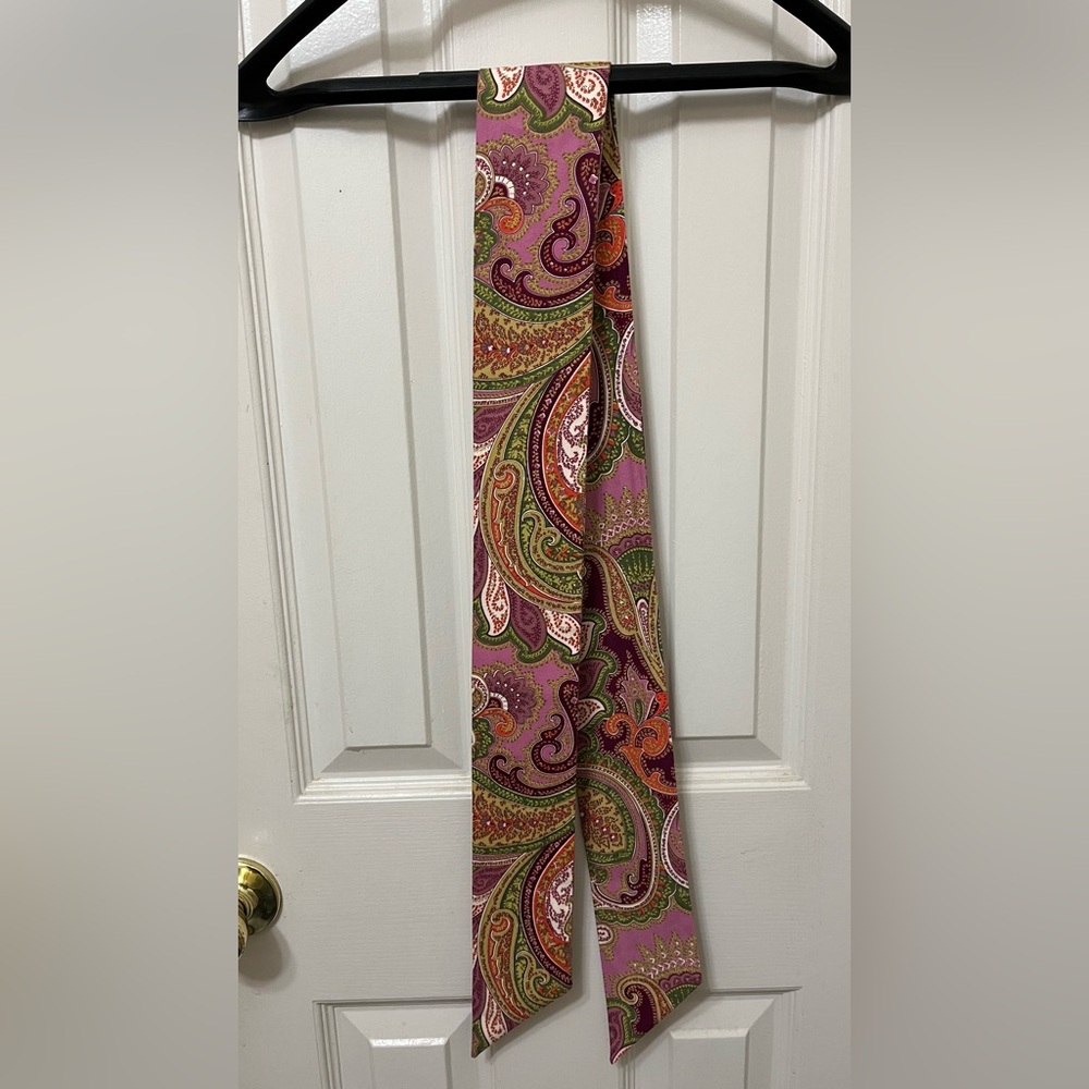 Paisley Skinny Scarf/Sash in Pink and Green